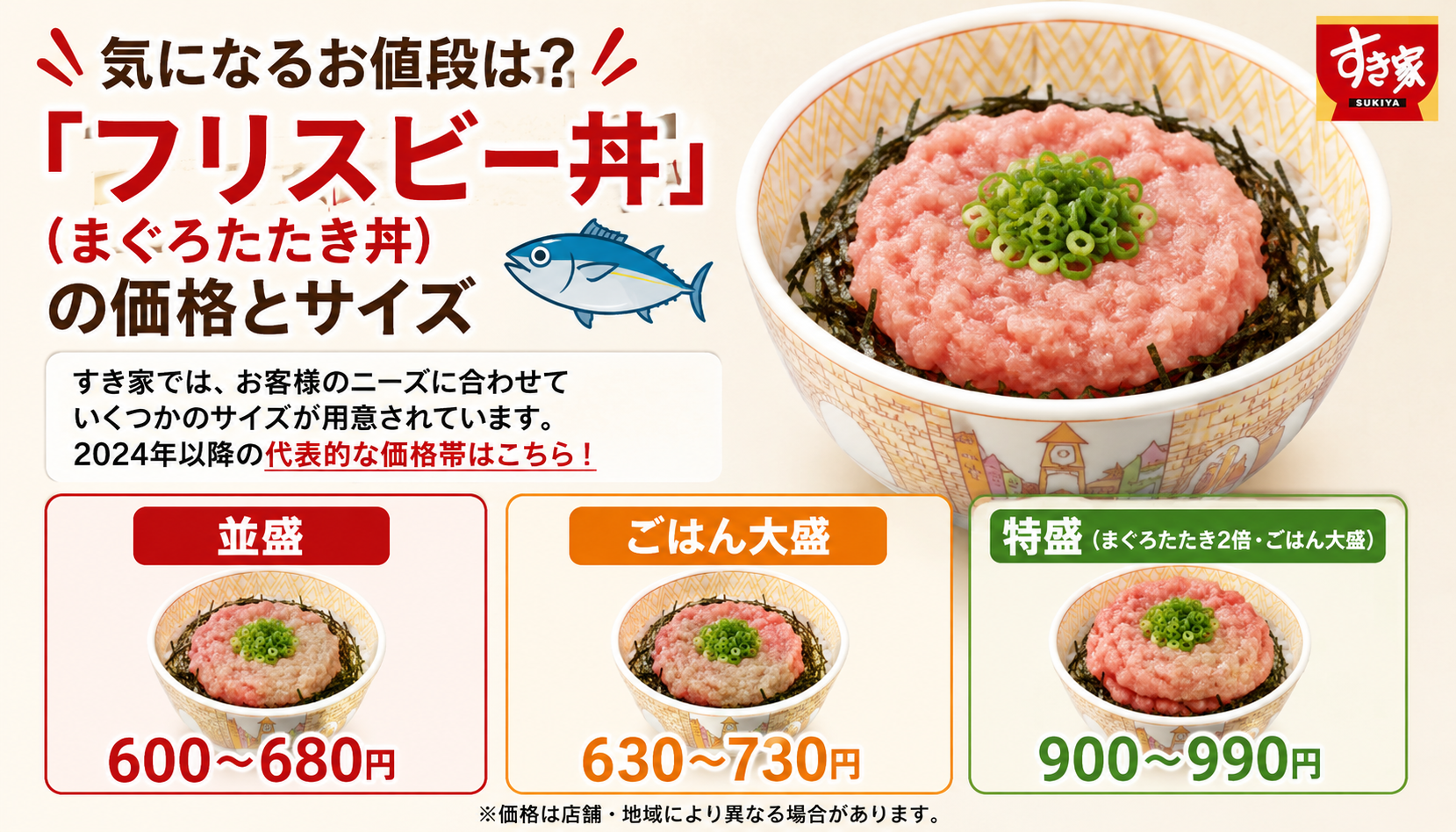 すき家のフリスビー丼の値段とサイズ